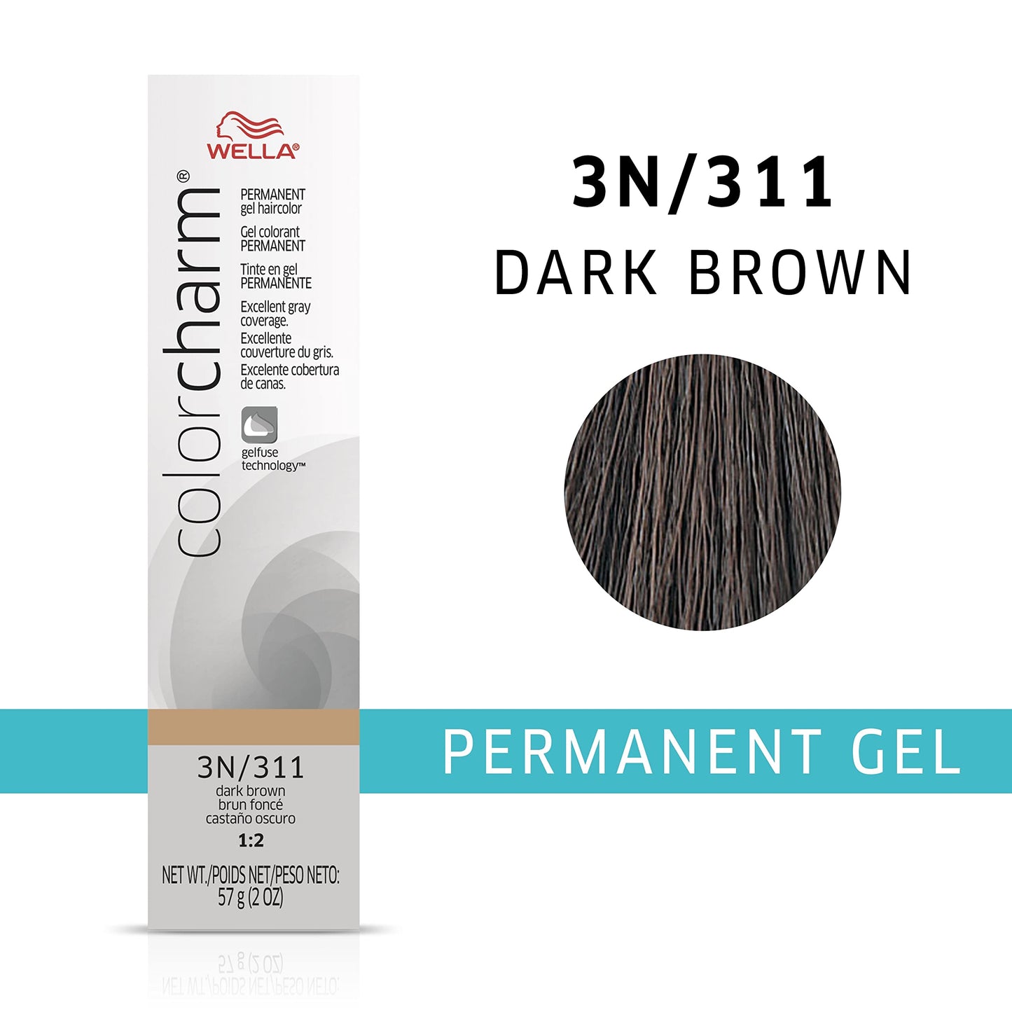 WELLA colorcharm Permanent Gel Haircolor, With Long Lasting Gelfus Technology, For Gray Coverage, 3N Dark Brown, 2 oz