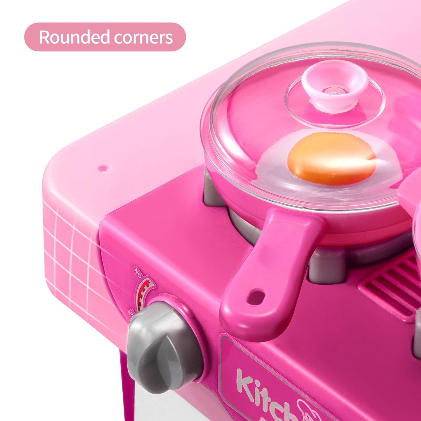 TEMI Play Kitchen Playset Pretend Food - 53 Pieces Pink Kitchen Toys for Toddlers, Toy Accessories Toddler Set with Sound and Light, Toddler Outdoor Playset for Kids, Girls and Boys