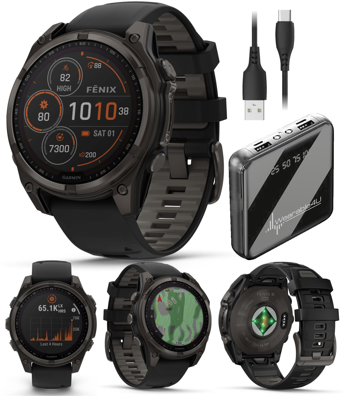 Wearable4U Garmin Fenix 8 - 47 Mm, Multisport Gps Smartwatch, Solar, Sapphire, Carbon Gray Dlc Titanium With Black/Pebble Gray S