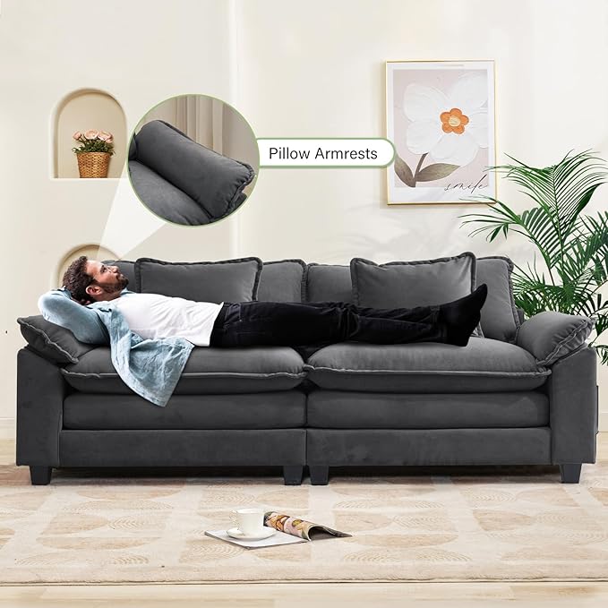 Oprisen 86" Modular Sectional Sofa, Comfy Cloud Couch Sectional Sofa with Ottoman, Velvet Sofa Sleeper Deep Seat Sofa with Throw Pillows for Living Room (Blue Gray, 86"- Loveseat)