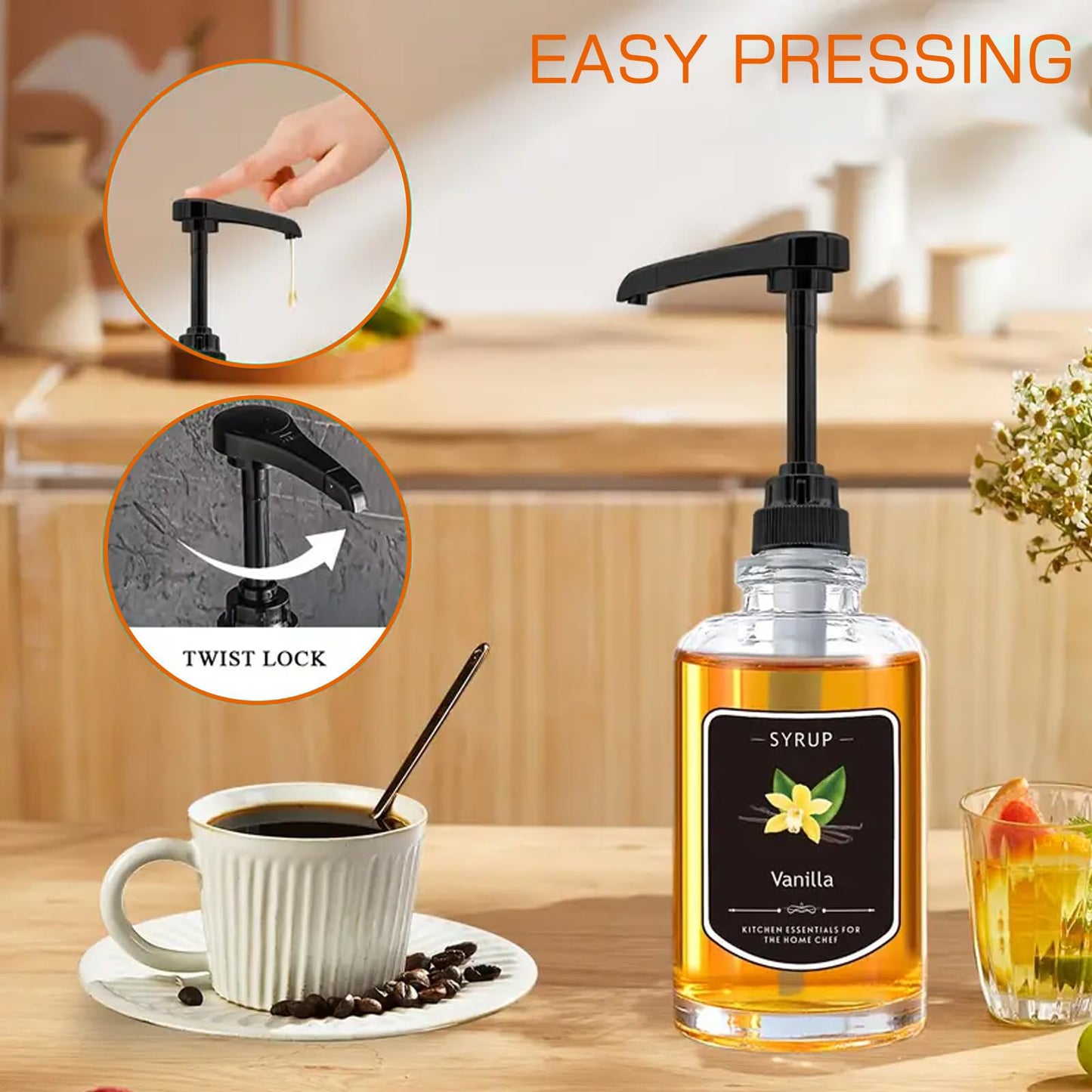 3Pack Coffee Syrup Pump, Compatible with Toran i, DaVinci, Jordans Skinny Syrups - Toran i Syrup Pump Dispenser Fits 25.4 Oz/750Ml Bottles, For Coffee Flavoring Syrups, Teas, Snow Cones, Smoothies