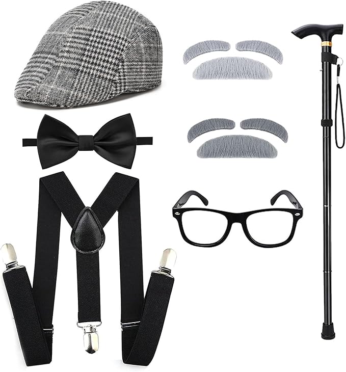 CONNICS Kids 100th day of school costume for Boys, Old man dress up for kid, Old person costume For Boy，Grandpa Costume Kids
