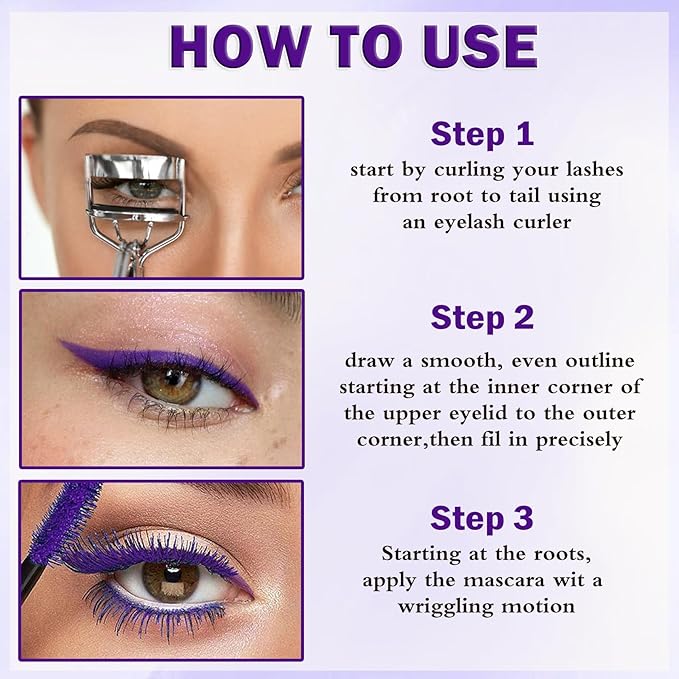 Blue Mascara and Eyeliner Set,Natural Curling Blue Mascara for Eyelashes,Volumizing Lengthening máscara de pestañas Waterproof,5D Colored Eye Makeup