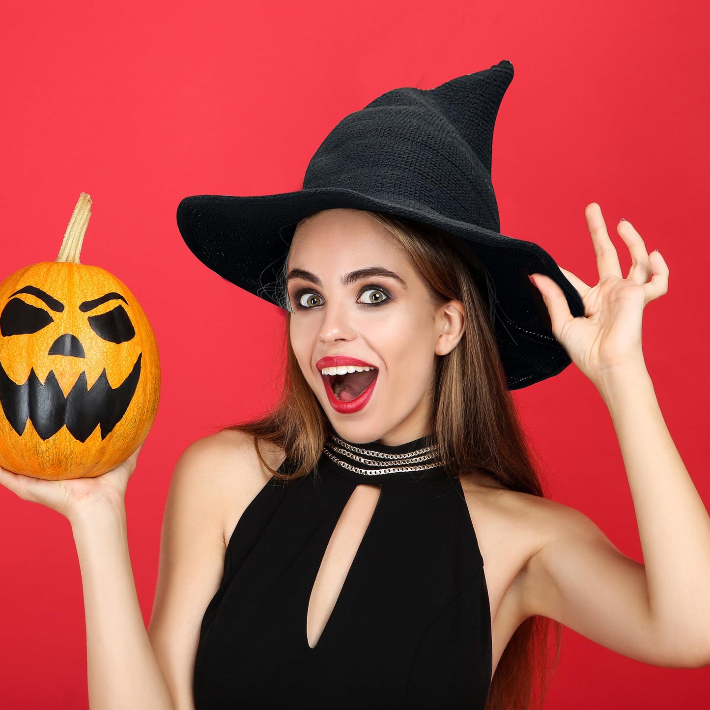 Lanzom Women Lady Halloween Witch Hat Wool Knitted Cap for Party Masquerade Cosplay Costume Accessory (Black, One Size)