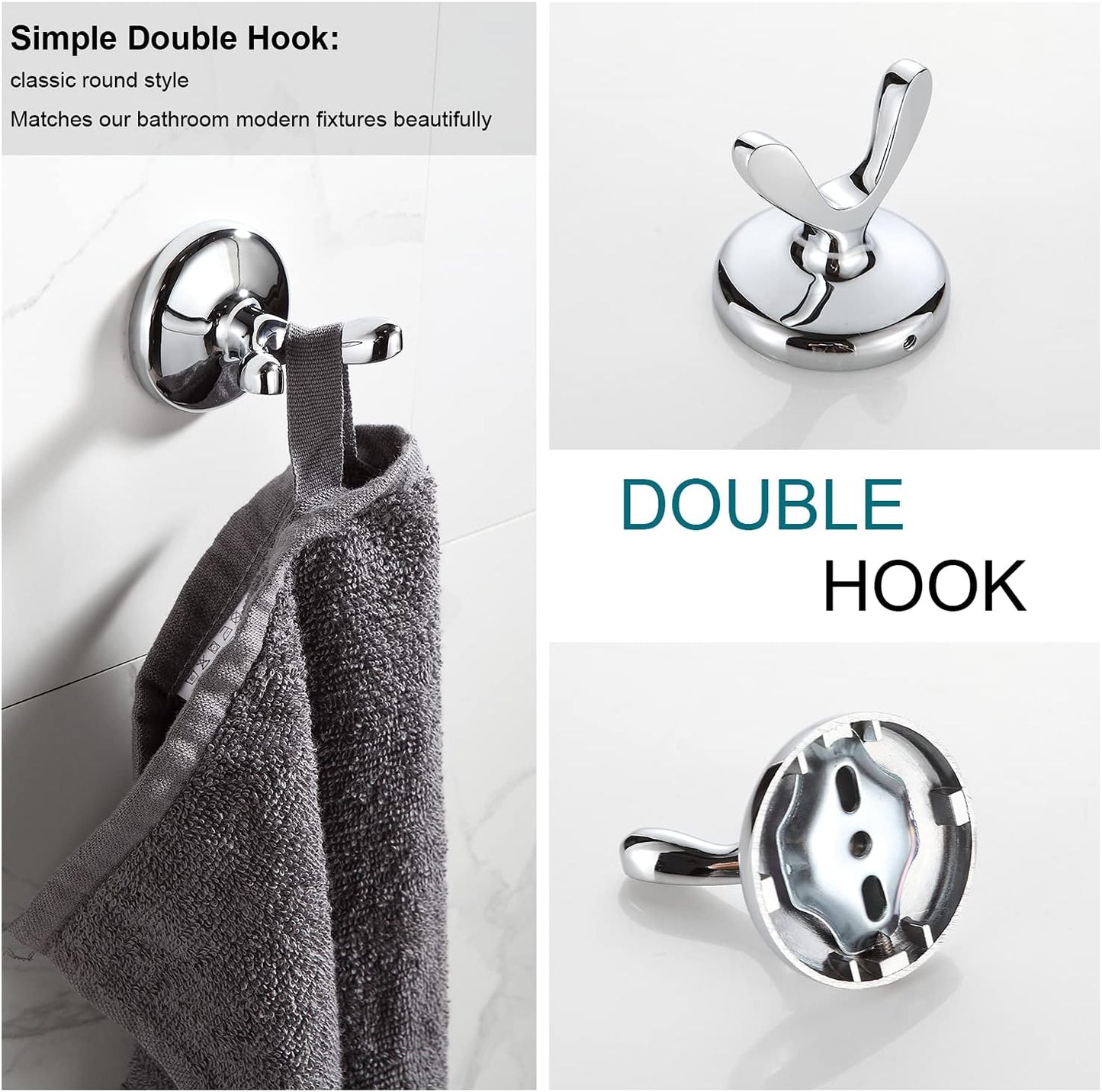 BGL Bathroom Hardware Set, Chrome Adjustable Expandable Towel Bar 4-Piece Bathroom Accessory Set Wall Mounted Robe Hook Toilet Paper Holder Towel Ring Towel Bar