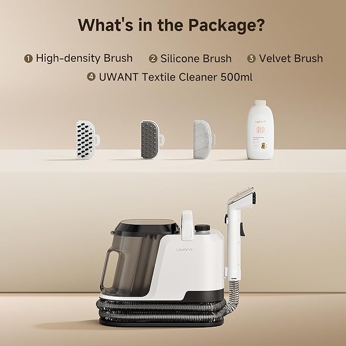uwant Portable Carpet Cleaner 18Kpa Powerful Suction Upholstery Cleaner Machine for Pet, Spot Cleaner with Specialty Tools for Car, Couch, Rug, Sofa, Furniture (Motor 18Kpa)