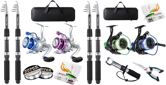 Tripquips 4 Packs Fishing Pole Combo, 6.9ft Telescopic Rods Set, Collapsible Carbon Fiber Fishing Rods, Spinning Reel Set ...