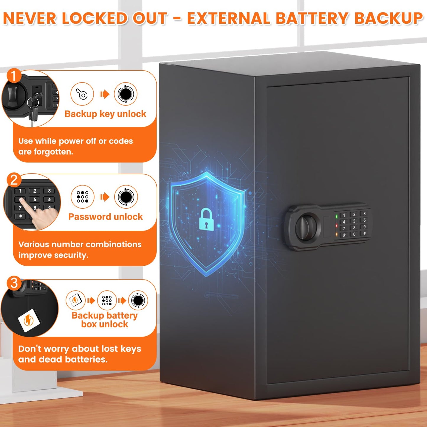 19.7"H Fireproof Safe for Home Ducument, 35Lbs Fire Home Safe Box with Fire Insulation & Backup Combination Lock, Heavy Duty Security Safe for Cash Passport Valuable Firearm, Anti-Theft Wall Mountable