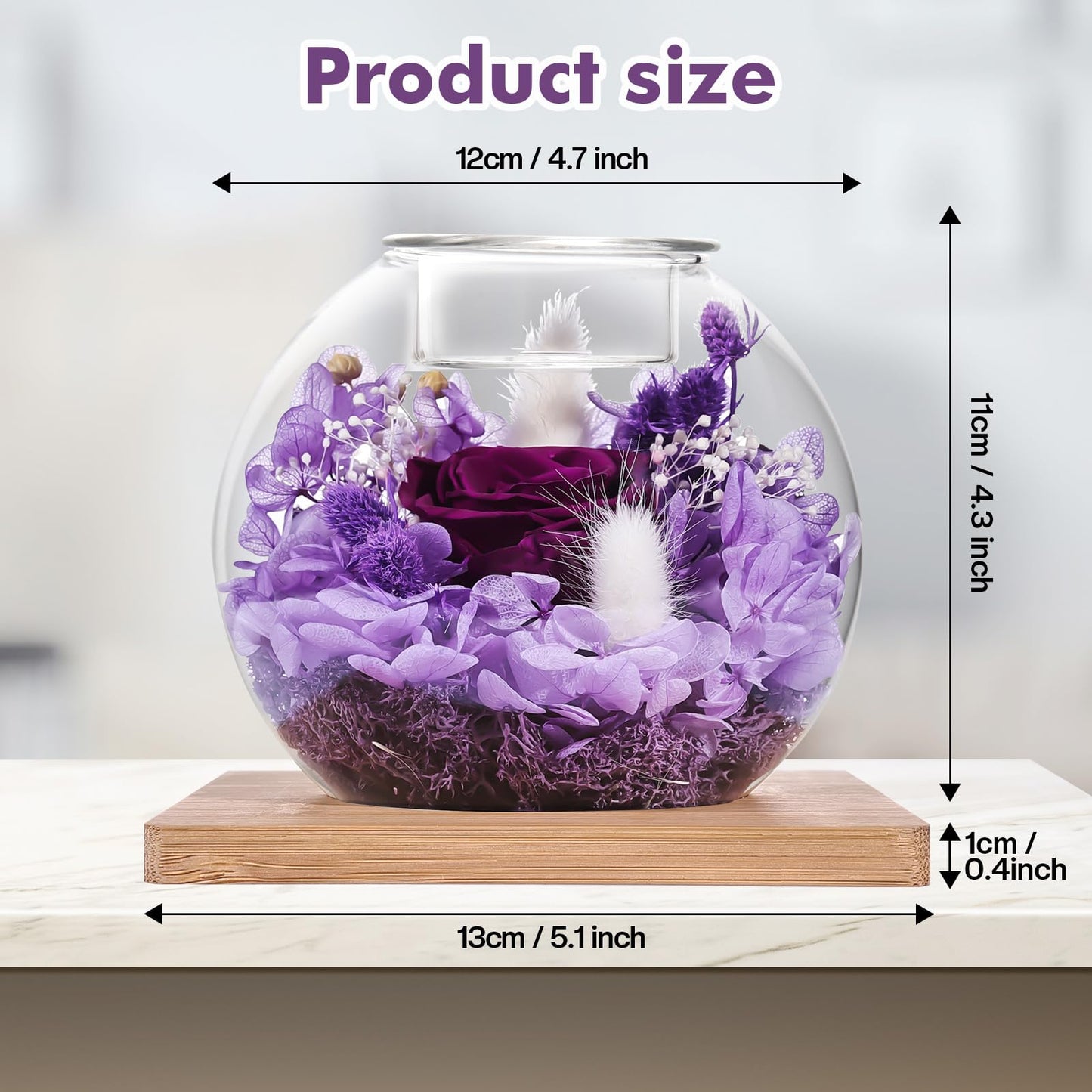 Preserved Roses - Birthday Gifts for Her, Preserved Flower in Glass Dome with Scented, Romantic Gifts for Women, Wife, Girlfriend on Birthday, Anniversary, Thanksgiving Day, Christmas Day-Purple