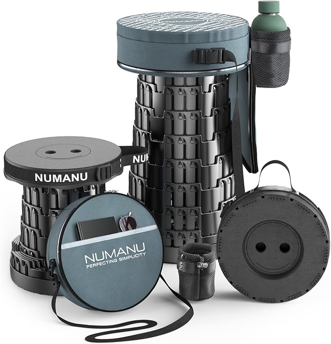 NUMANU 2025 Upgraded Collapsible Stool & 3IN1 Cushioned Carry Bag, 2.5"-18" Height Adjustable Max 620lbs, Portable Retract...