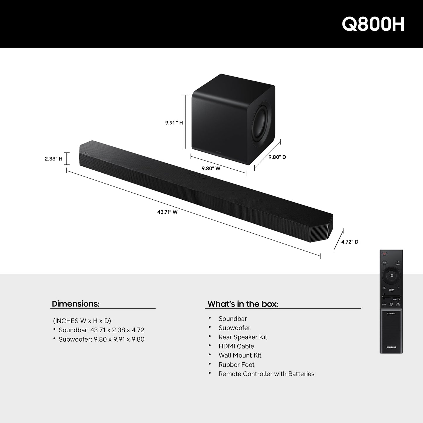 Samsung Q-Series Soundbar HW-Q800H 5.1.2ch with Wireless Subwoofer, Wireless Dolby Atmos, Q-Symphony, SpaceFit Sound Pro, Adaptive Sound, Game Mode Pro, Alexa Built-in (2026 Model)
