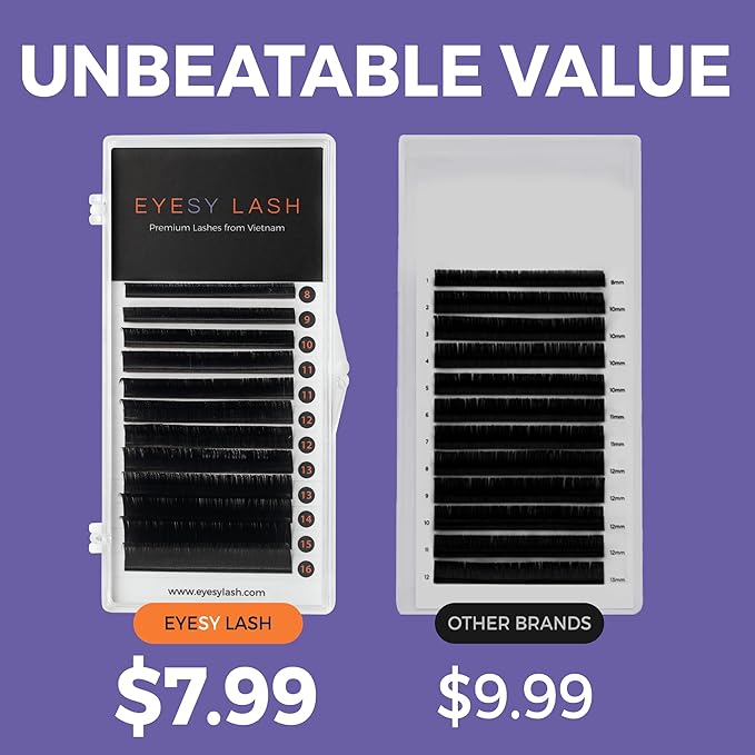 Eyesy Lash Cashmere Volume Eyelash Extensions Premium Individual Lashes - 0.07mm Thickness D Curl 8-16mm Mixed Tray - Super Soft Matte Black Single Eyelash Easy to Fan for Professional Salon Use