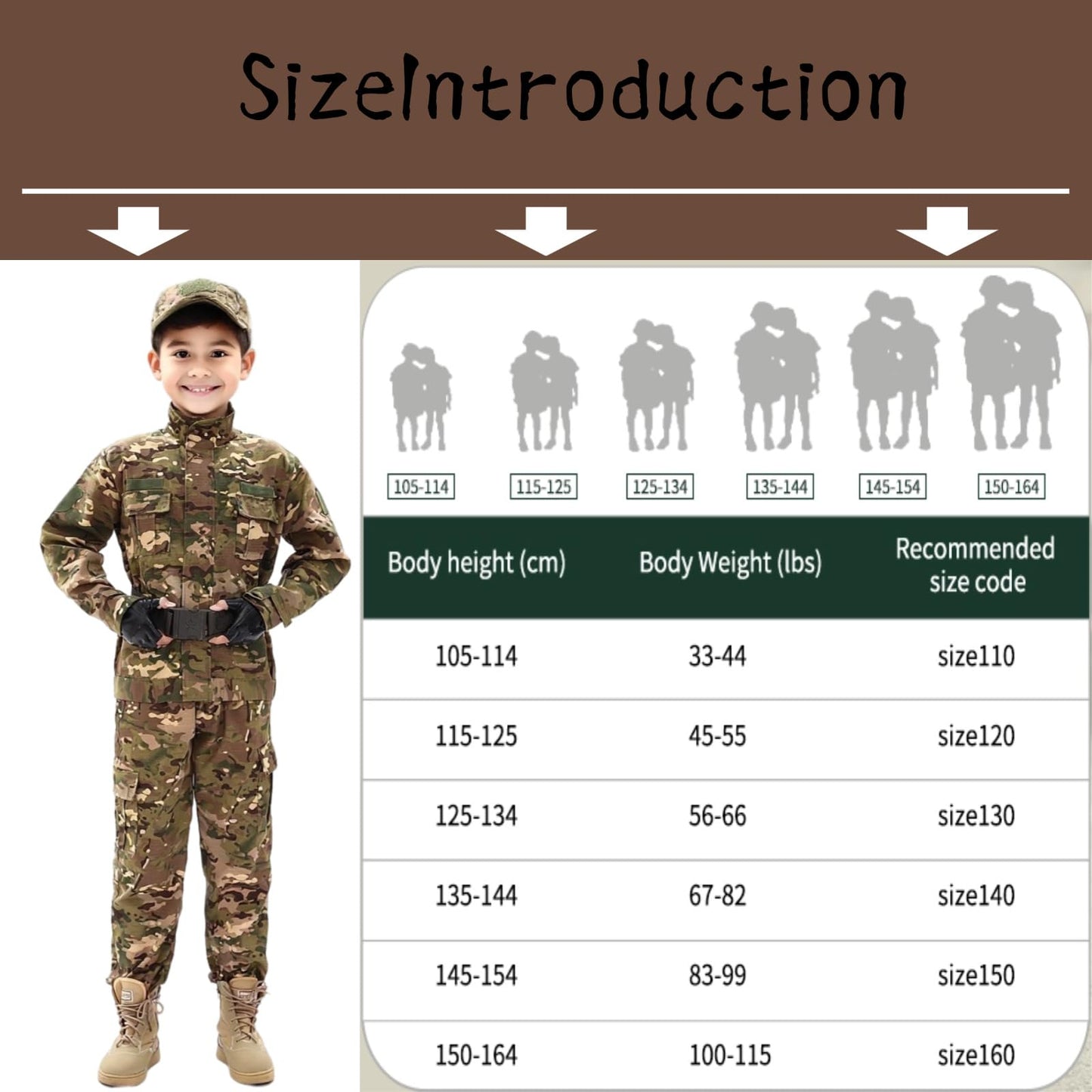 Army children's tactical suit camouflage uniform soldiers children's clothing boy army (Standard, CP camouflage, 110)