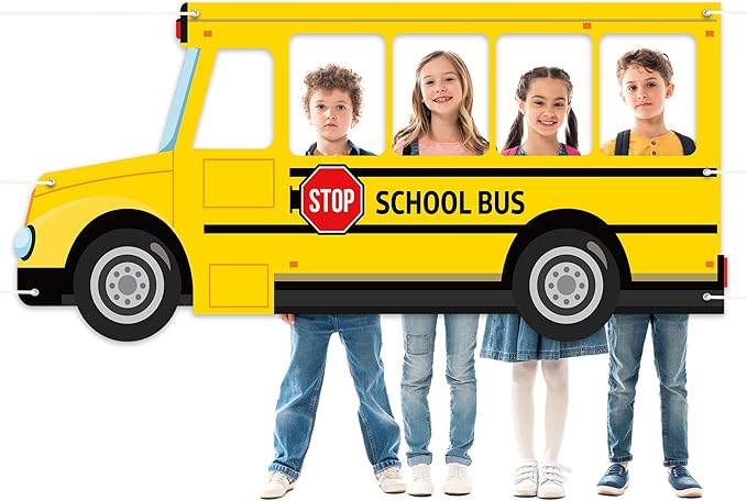 ojustbeok School Bus Photo Prop Selfie Frame Back to School Backdrop Party Decoration First Day of School Photo Booth Welc...