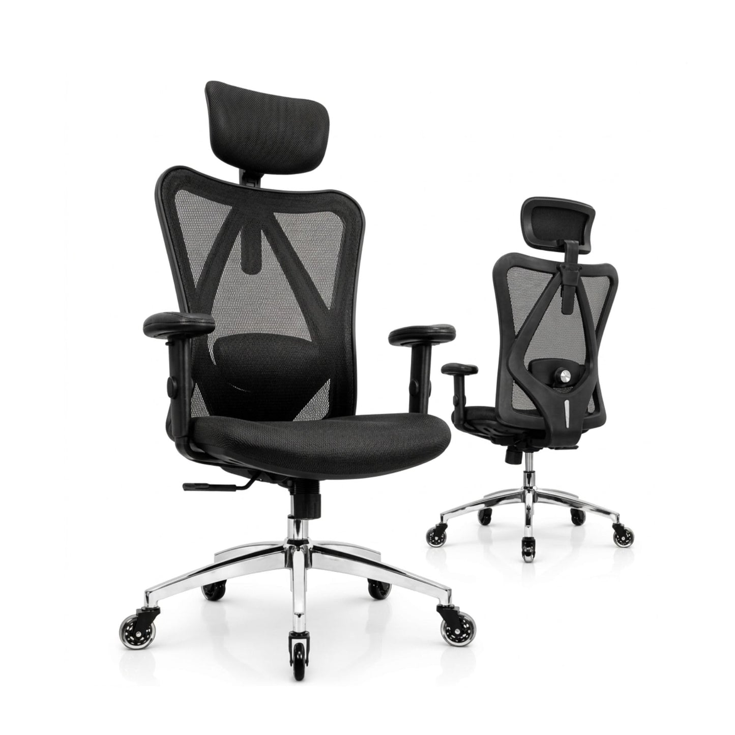 Duramont Ergonomic Office Chair with Rollerblade Wheels - High Back Breathable Mesh Desk Chair, 4D Lumbar Support, Memory Foam Seat, Adjustable Headrest and Armrests, Reclines, Black