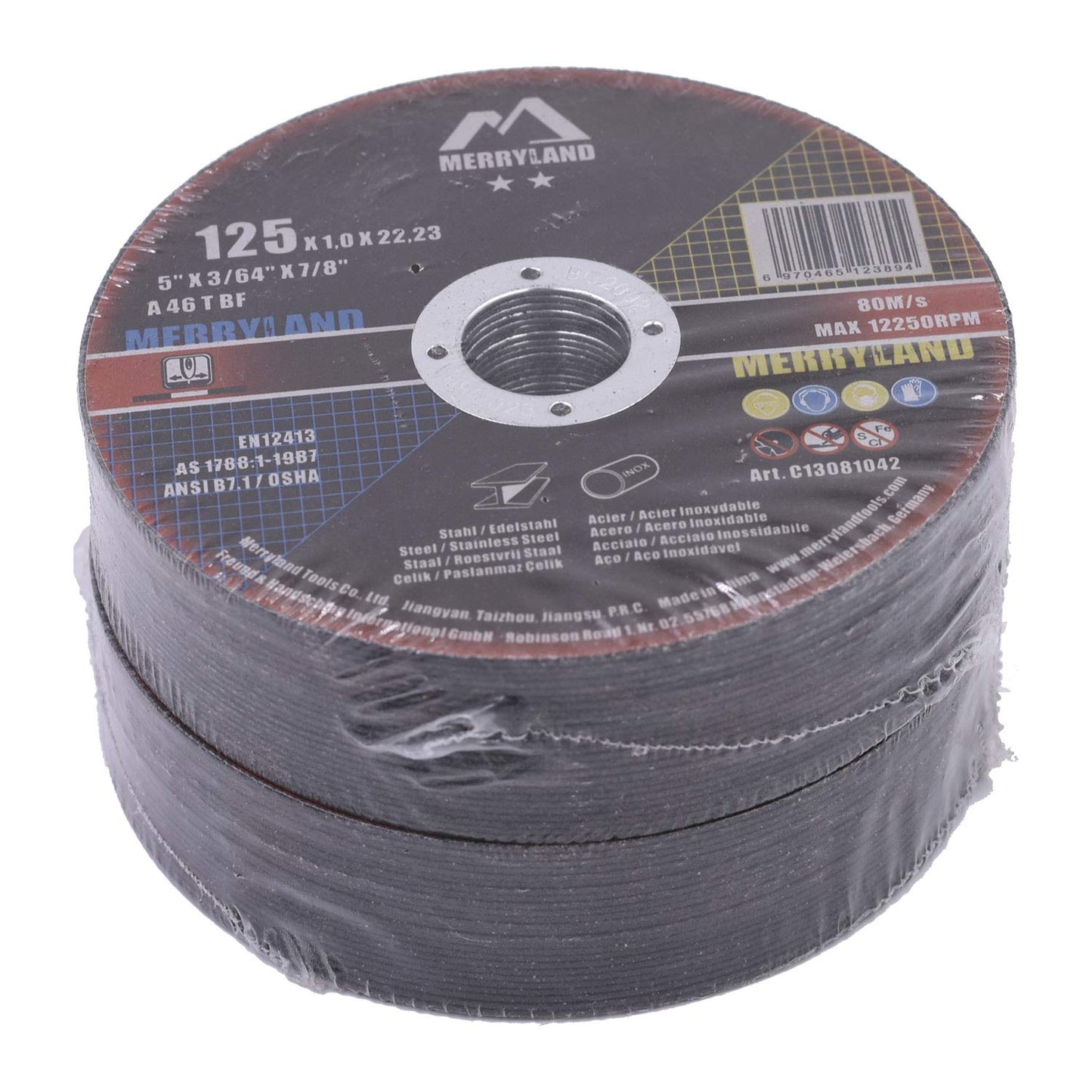 Merryland 5 Inch Metal Cutting Wheel, Stainless Steel, Iron, 50 Pack, C13081042, Angle Grinder Compatible
