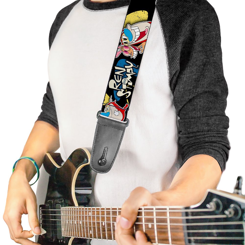 Nickelodeon Buckle-Down Guitar Strap - Ren & Stimpy Poses Black/Blue/Yellow - 2 Wide - 29-54 Length