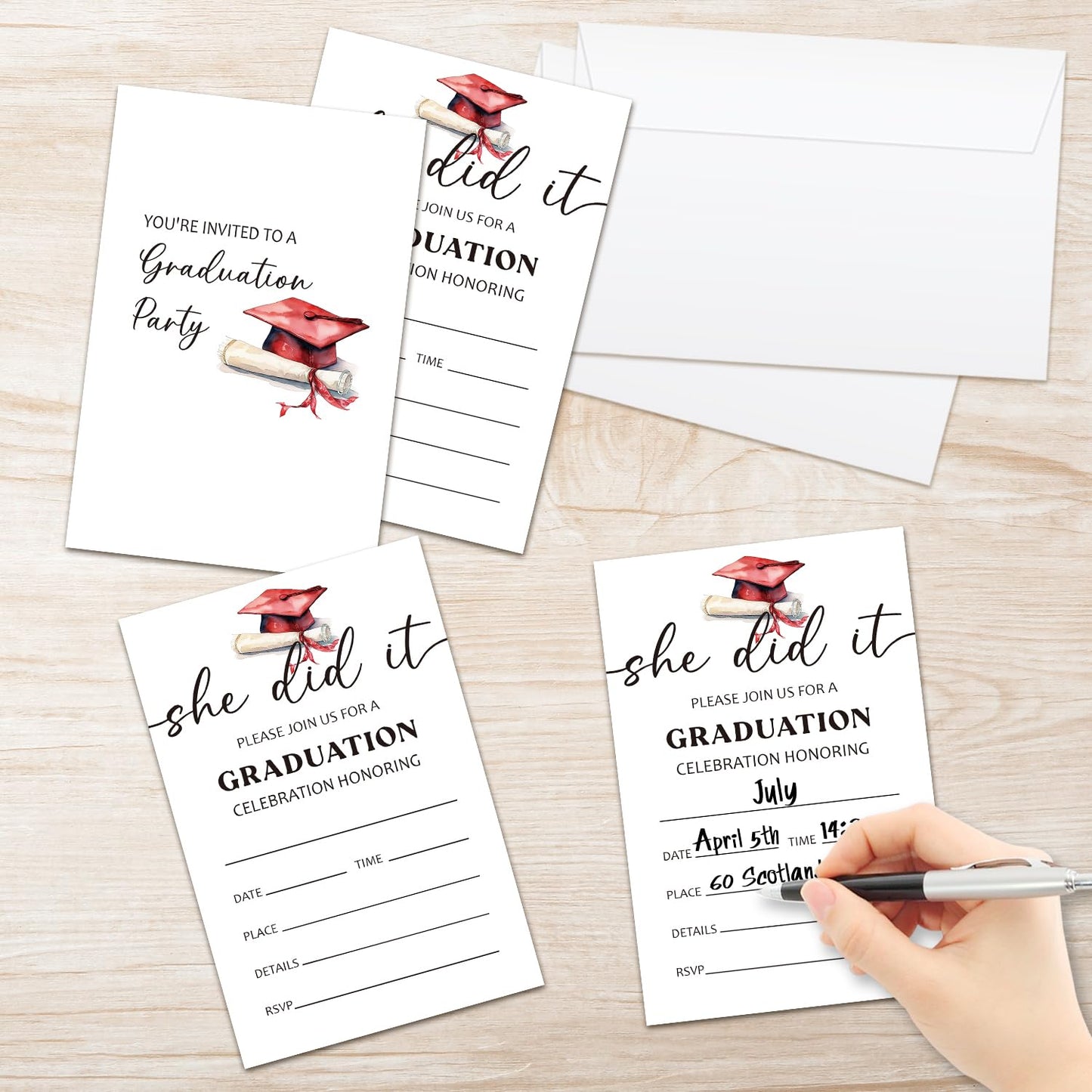 AWDSTN She Did It Graduation Invitation with Envelopes, 20 Set Graduation Announcements Grad Party Invites 2025 For College Junior High School Masters Grad Celebration -02