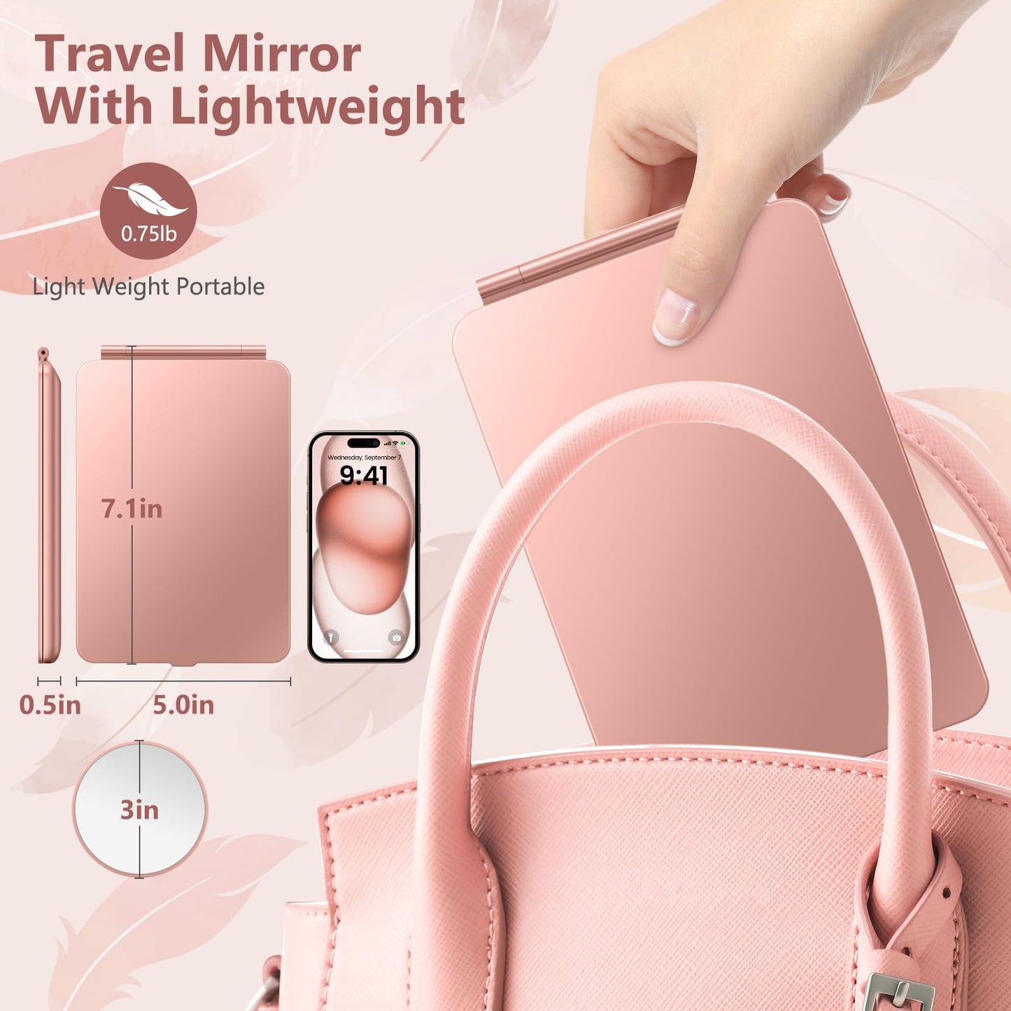 miroposs Rechargeable Travel Makeup Mirror, Vanity Mirror with 80LEDs, 3 Color Lighting, 2000mAh Battery, Portable Ultra Slim Li