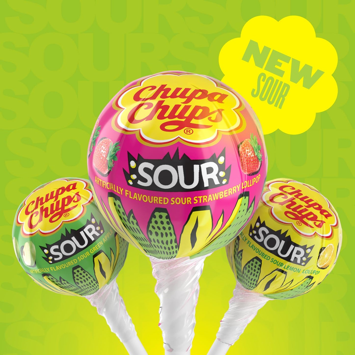 Chupa Chups Sour Fruit Lollipop Assortment, 3 Sour Flavors, Individually Wrapped Candy for Kids, 10.5 OZ Bag (25 Suckers) (Pack of 2)