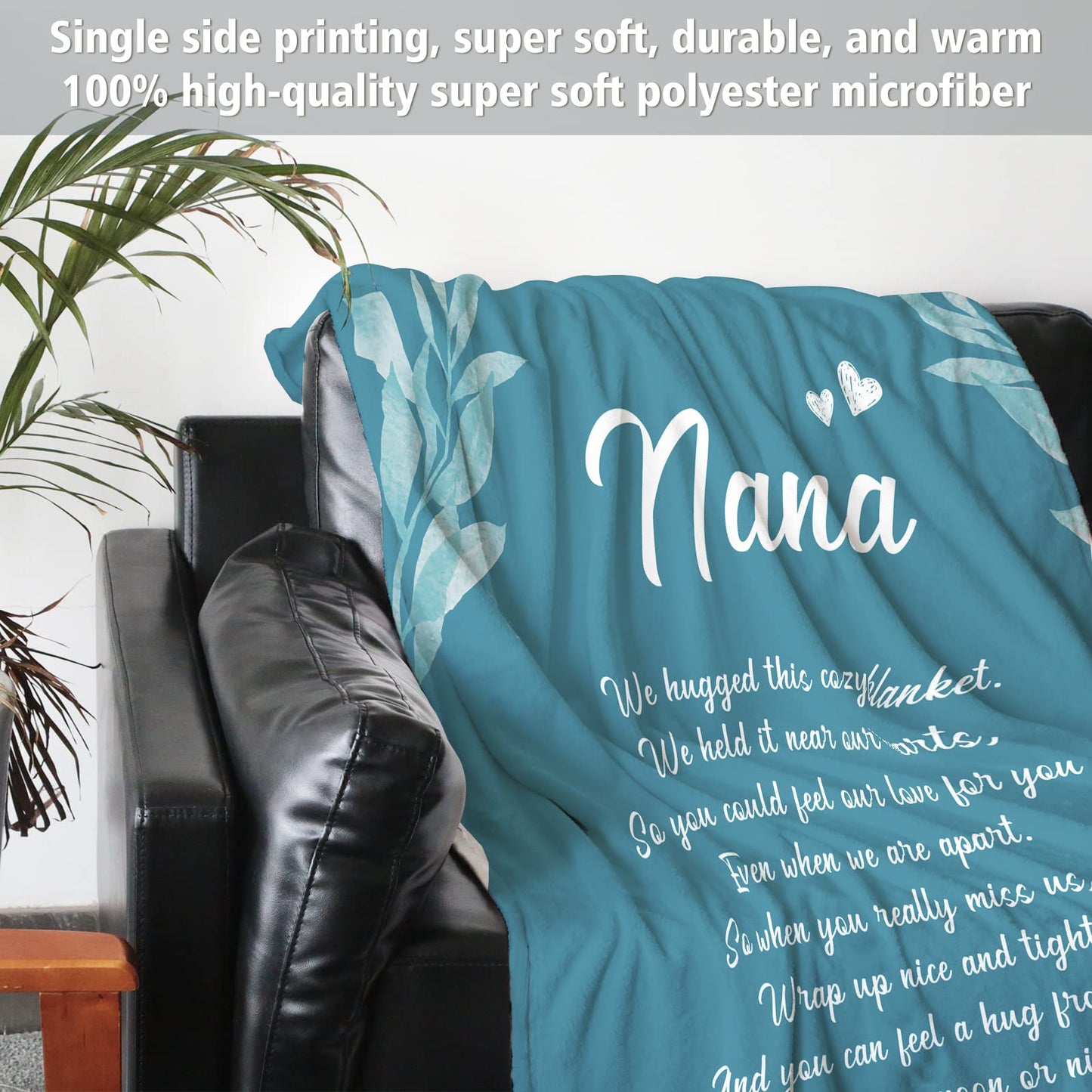 Afterprints Nana Blanket with Flowers & Letter Print, Nana Gifts for Birthday, Grandparents Day, Gifts for Nana from Grandkids, Soft Throw Blankets 50" x 60"