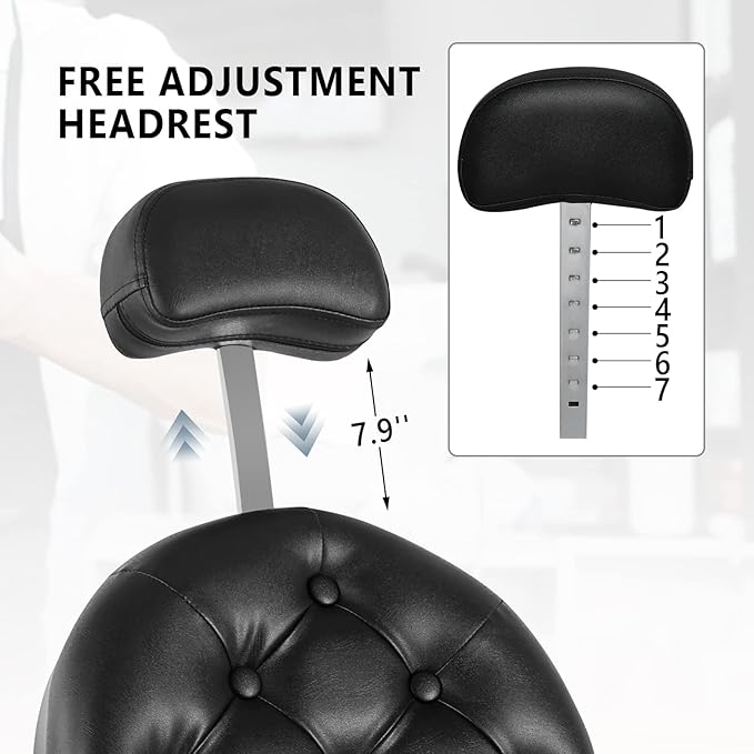 OmySalon Vintage Barber Chair All Purpose Heavy Duty, Hydraulic Recline Salon Beauty Styling Chair Retro Black, 360 Degree Swivel for Hair Stylist Tattoo, Round Base, Tufted Button