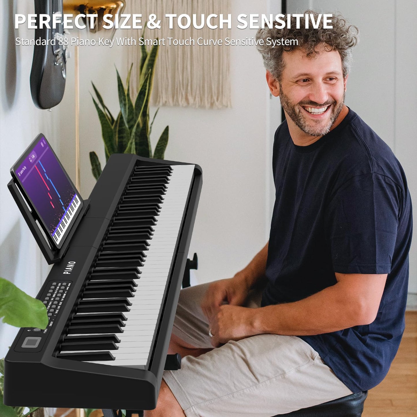 Digital Piano 88 Key Full Size Semi Weighted Electronic Keyboard Piano Set with Stand,Built-In Speakers,Electric Piano Keyboard with Sustain Pedal,Bluetooth,MIDI/USB/MP3 for Beginners Adults/81x