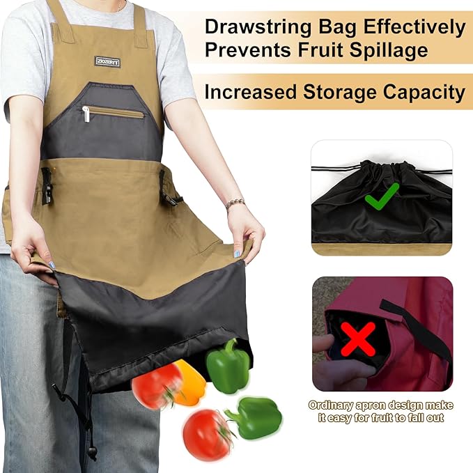 Garden Apron,Harvest Aprons with Pockets for Women and Men,Canvas Gardening Tool Belt, Gardening Gifts for Mom,Dad