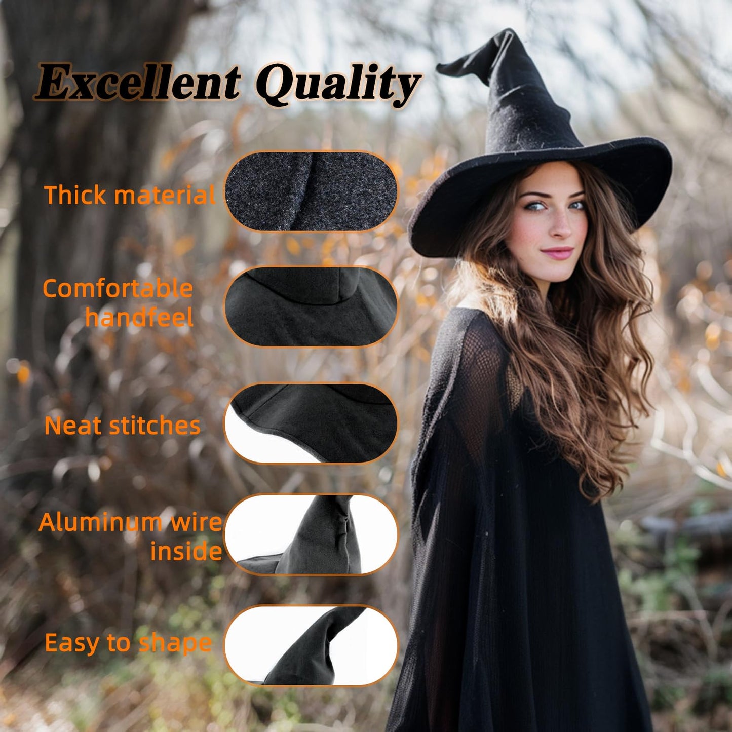gagift world Witch Hat, 18IN Wizard Hat for Adults and Teens Novelty Cosplay Accessories for Halloween Costume Party Christmas Masquerade Carnivals (Black)