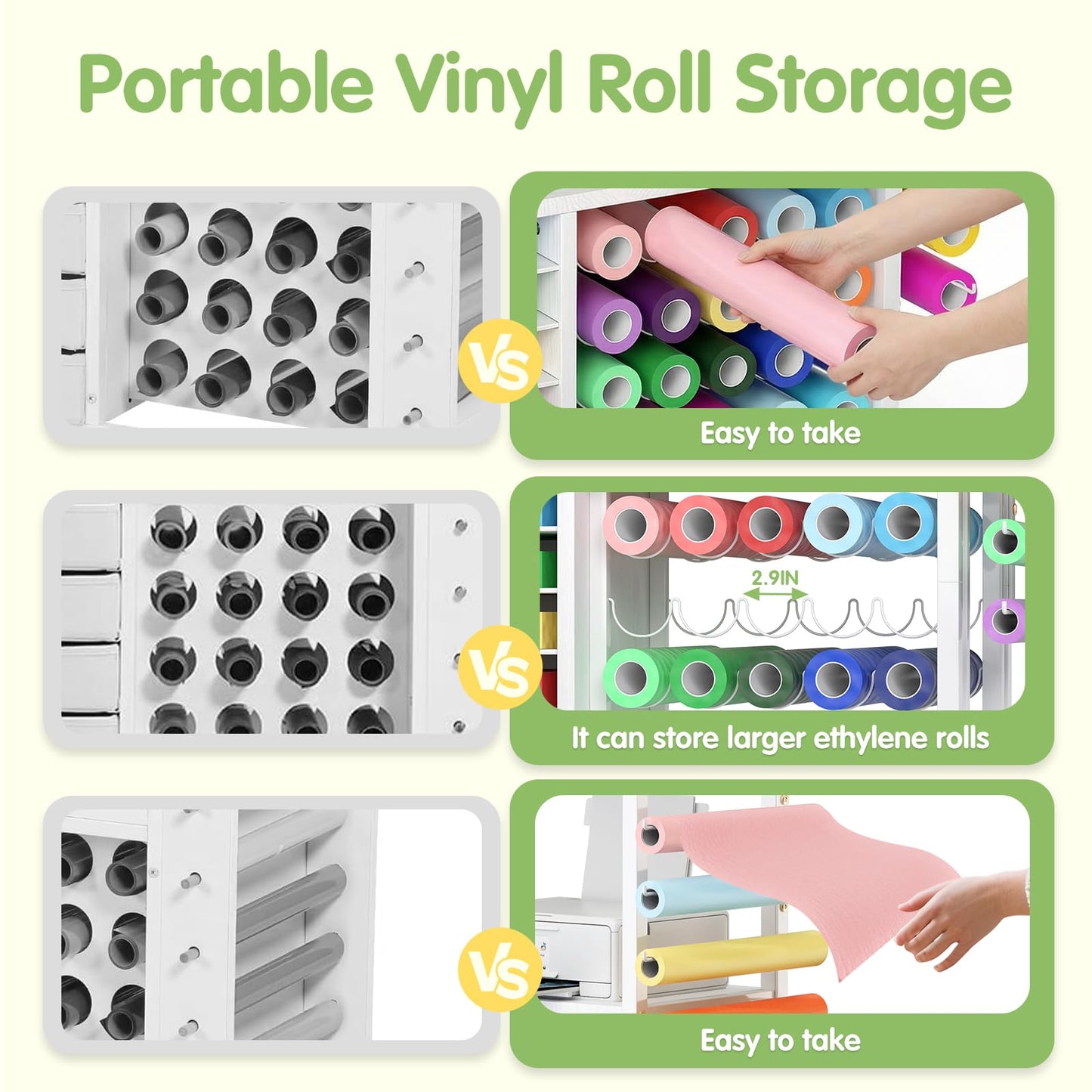 MASHELLY Craft Storage Cart, Compatible with Cricut Cutting Machines, Features a Vinyl Roll Holder and Drawers,A Mobile Storage Table for Crafting Tools and Accessories, Suitable for Studios, Offices