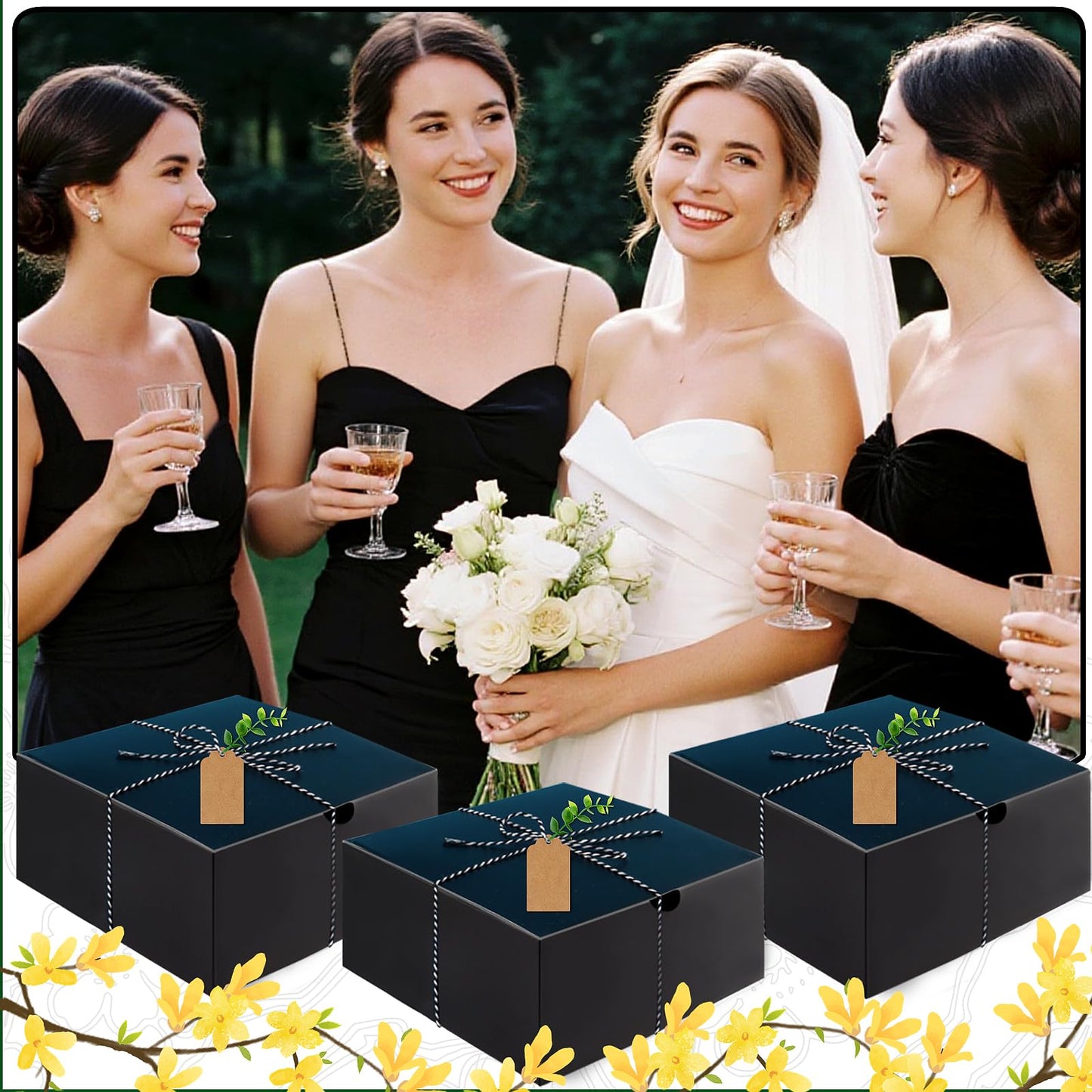 CITYCHALET 37Pcs Bridesmaid Gifts Set of 3 Black,Maid of Honor Proposal Gift Boxes Set,Cosmetic Bag Scented Candle Jewelry Box Metal Hair Clip Knot Bracelet Bachelorette Party Bridal Shower