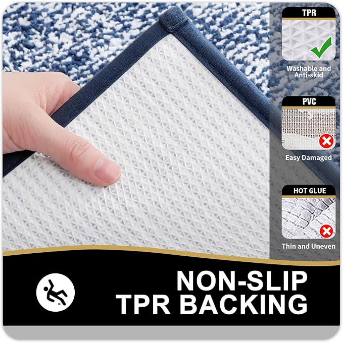 OLANLY Bathroom Rugs 47x20, Extra Soft and Absorbent Microfiber Bath Mat, Non-Slip, Machine Washable, Quick Dry Shaggy Bath Carpet, Suitable for Bathroom Floor, Tub, Shower (Runner, Navy)