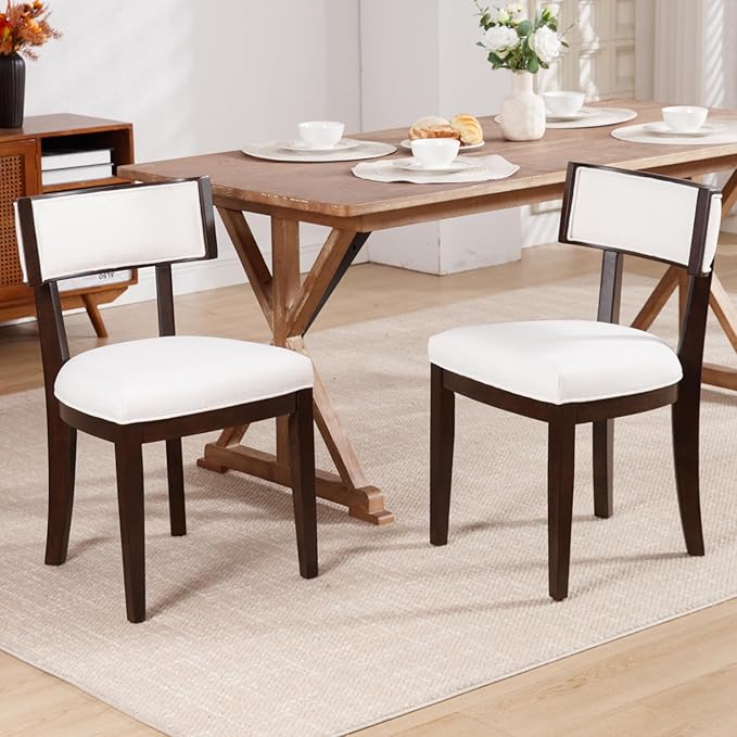 DM Furniture Farmhouse Dining Chairs Set of 6 Upholstered Linen Fabric Dining Room Chairs Mid Century Modern Kitchen Chairs Solid Wood Dinner Chair with Curved Wing Back for Dining/Living Room