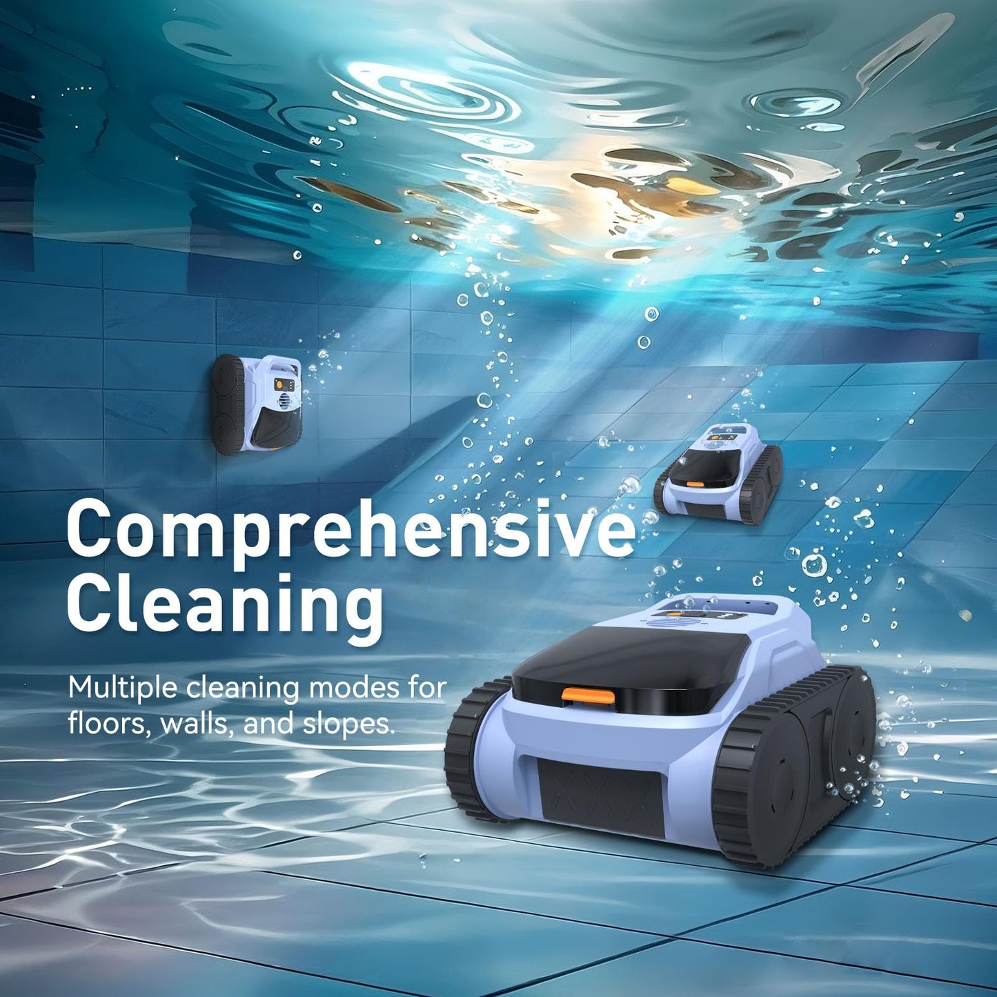 Seauto SAT20 Pro Robotic Pool Cleaner for Inground Pools, AI Sonar Smart Navigation, Cordless, 180-Mins Battery Life, Blue (Pale Blue)