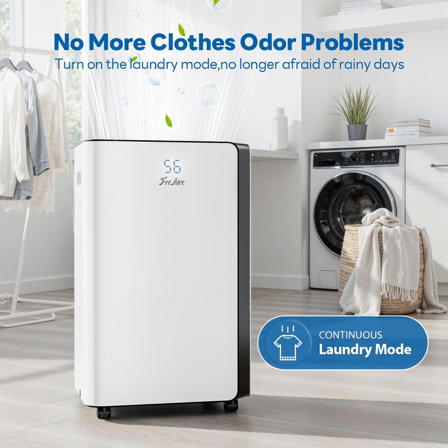 FreAire 54Pint Dehumidifier for 4500Sq.Ft, Compressor Dehumidifiers for Home, Front Humidity Value Display&Quiet Dehumidifier for Basement, Bedroom, Bathroom, with Drain Hose, 1.13 Gallon Water Tank