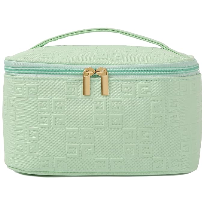 Meiyuuo Makeup Bag Large Cosmetic Bags for Women Girls Cute Travel Zipper Pouch Toiletry Organizer for Beauty Essentials Waterproof (Light Green)