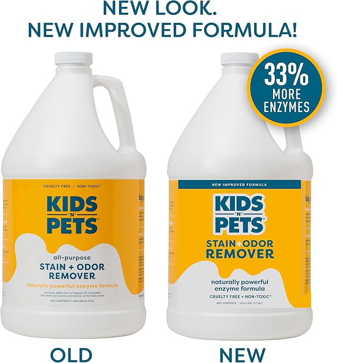 Kids 'N' Pets Instant All-Purpose Stain & Odor Remover - Cleans Dog Pee, Cat Urine, Other Smells, Spots from Carpet, Couch, Mattress - Non-Toxic Chemicals & Child Safe Enzyme Cleaner - 1-Gallon