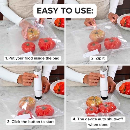 Chef Preserve Compact Vacuum Sealer for Food (Vacuum Sealer Machine + 10 Reusable Vacuum Bags) Powerful Handheld Vacuum Sealer Machine, Seal Meal Saver, Portable Food Sealer