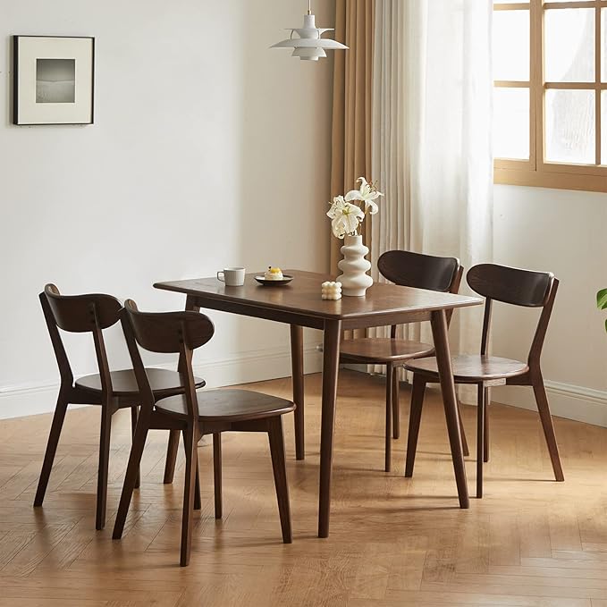 Grewood 100% Solid Oak Wood Dining Chairs,Mid Century Modern Dining Chairs with Rounded Backrest,Kitchen,Dining Room Chairs Set of 1/2/4 (4, Walnut Color)