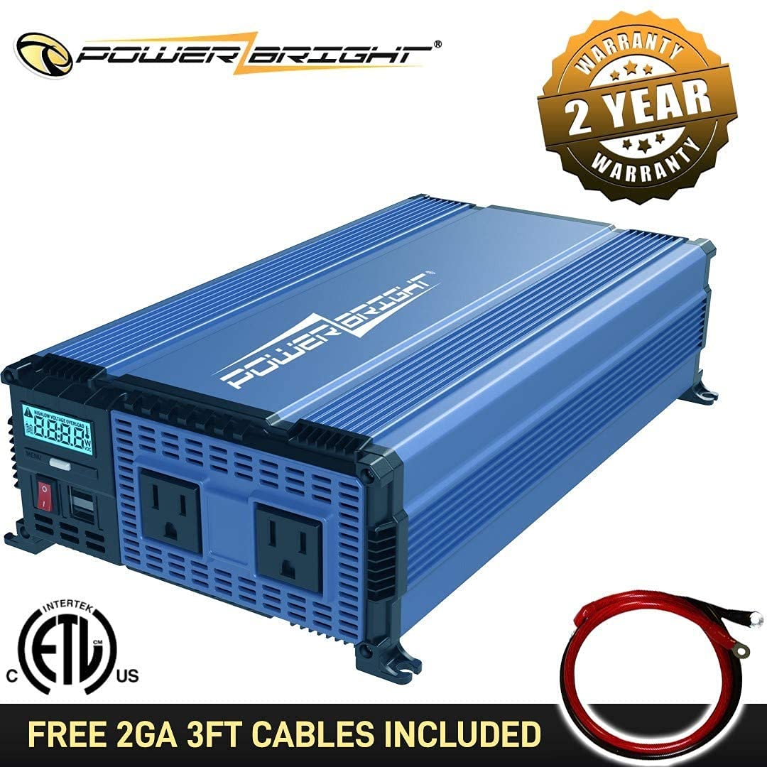 Powerbright 2000 Watt 12V Power Inverter Dual Usb & Ac Outlets, Easy To Install Automotive Portable Power For Power Tools, Campi