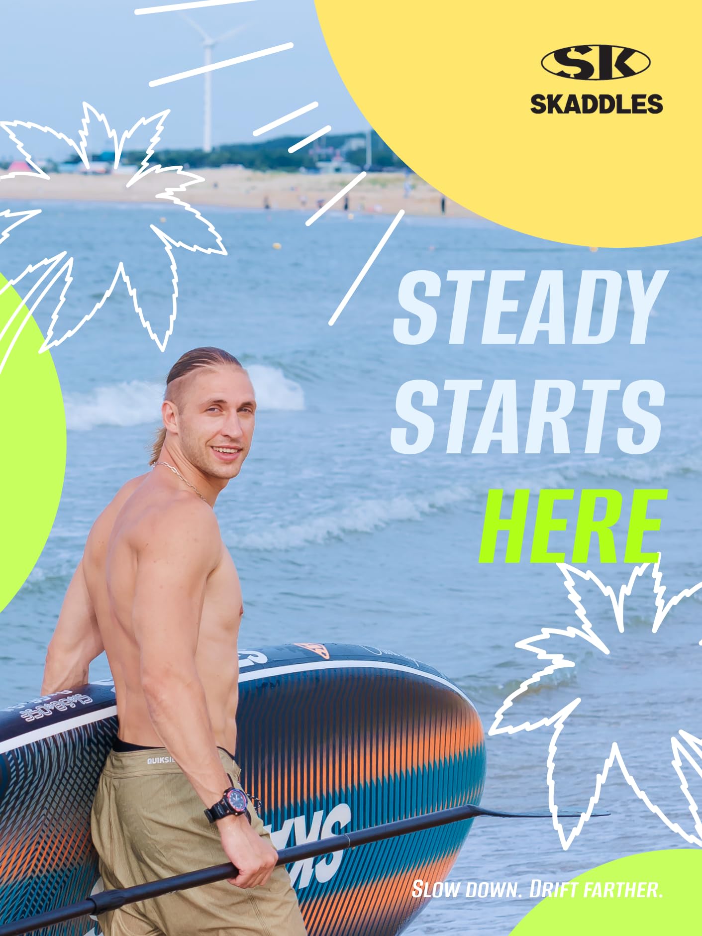 SKADDLES 11’6 × 35" Inflatable SUP–Super Wide, Stable Stand Up Paddle Board for Adults, Youth, Family & Pets, High Weight Capacity, Non-Slip EVA Deck, Premium Accessories (FLASHLINE · Electric Minnow)