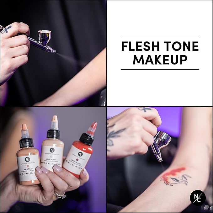 Narrative Cosmetics Flesh Tone Alcohol Airbrush Paints - 2 fl oz, Skin Safe, Quick Dry, Waterproof, Sweatproof, Transferproof Liquid Makeup for Tattoo Cover-Up, Bodypainting, FX Makeup - Chocolate