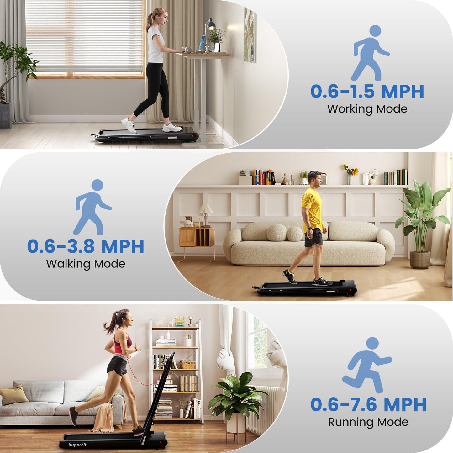 Goplus 2 in 1 Folding Treadmill, 340 LBS Capacity Walking Pad with Handle Bar, Under Desk Treadmill with Apps, Remote Control, LED Display, Foldable Portable Treadmills for Home Small, Office (Black)