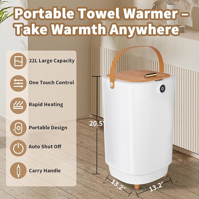 Towel Warmers for Bathroom Bucket，Luxury Large Spa Towel Hot Warmer Bucket Style-Hot Towels in 10 Minutes-Fits Up to Two 40"X70" Oversized Towels - Bathrobe, Towel, Blanket-Yellow