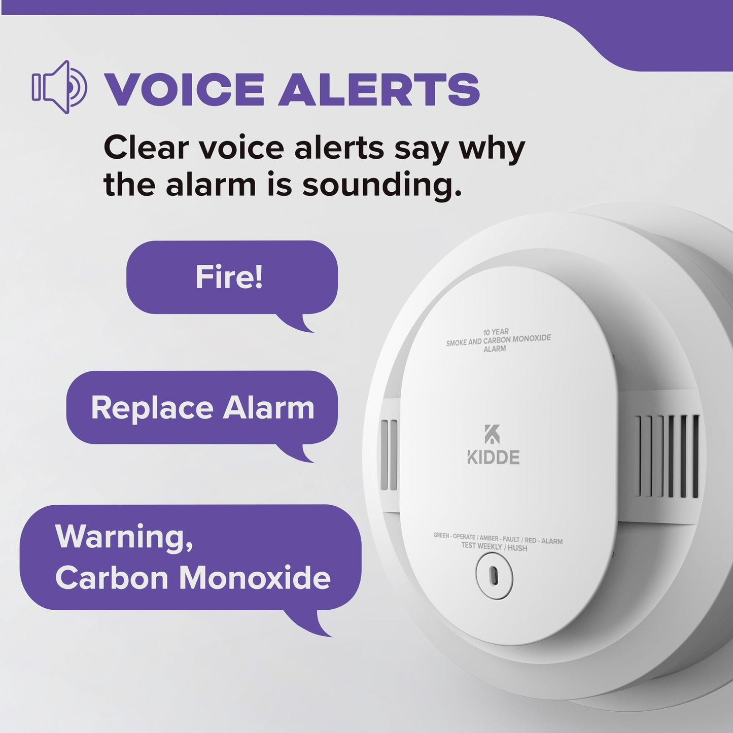 Kidde Hardwired Smoke & Carbon Monoxide Detector, 10-Year Battery Backup, Voice Alerts, Interconnectable LED Warning Light Indicators