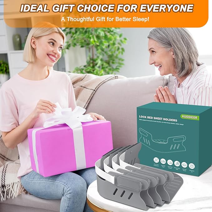 Bed Sheet Holders for Corners, Heavy Duty Fitted Sheet Holder with Lock Fastener Straps &Anti-Slip Pads Keep Sheets Firm&Tight, No More Loose Sheets, Easy Installation for Any Mattress Sizes(Set of 4)