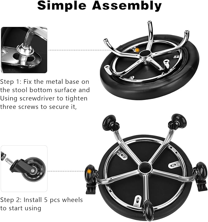LWADALN Rolling Stool with Backrest Low Height Rolling Stool with PU Leather, Roller Stool Chair, Roller Seats for Home, Office, Garage, Shop, Library (3.2" h Casters)