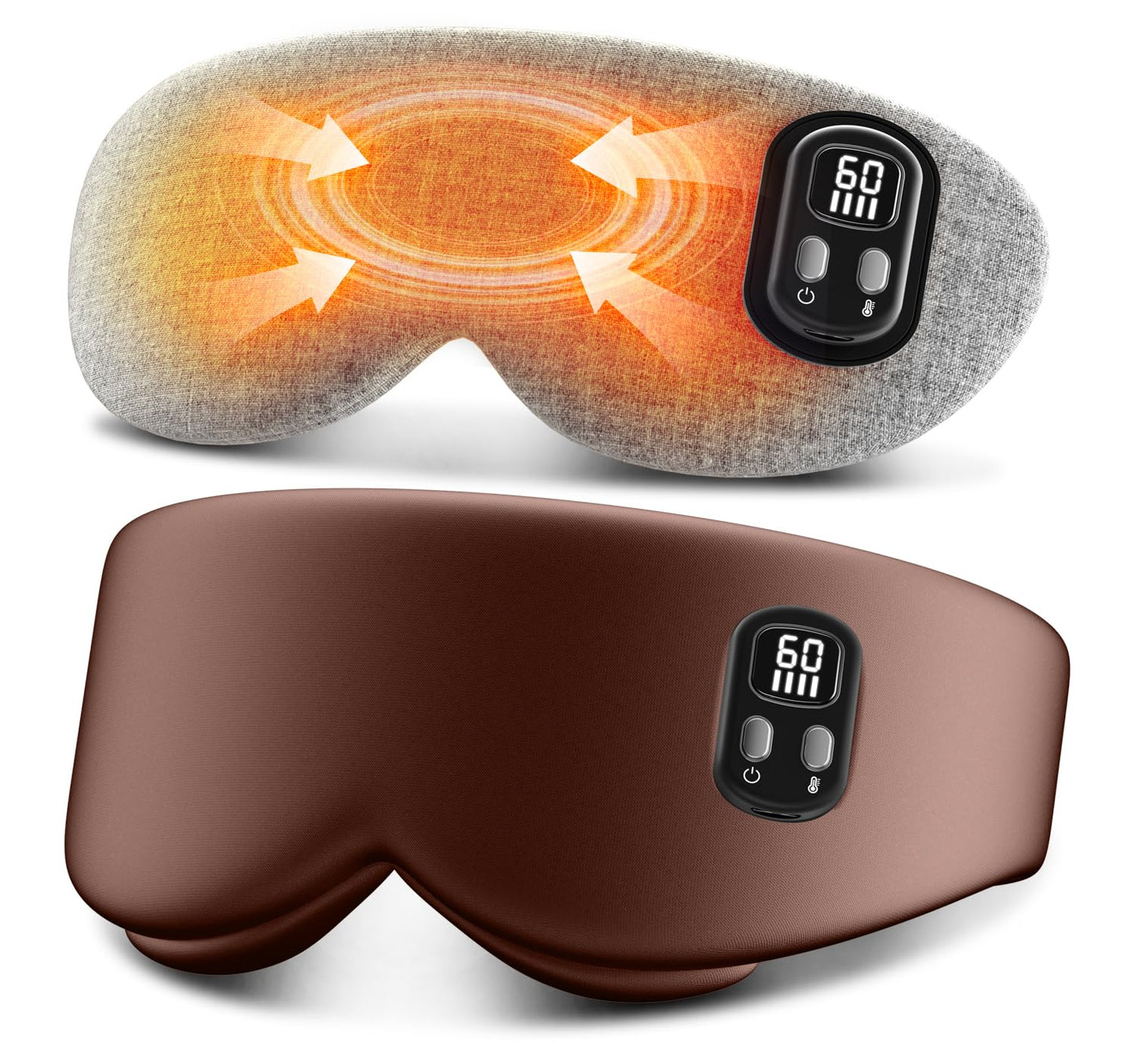 Heated Eye Mask - Cordless Eye Mask for Dry Eyes, Eye Relief, Improved Sleep, Timed Shutdown, 4 Temperature, Washable Eye Heating Pad for Travel, Removable for Cleaning - Brown