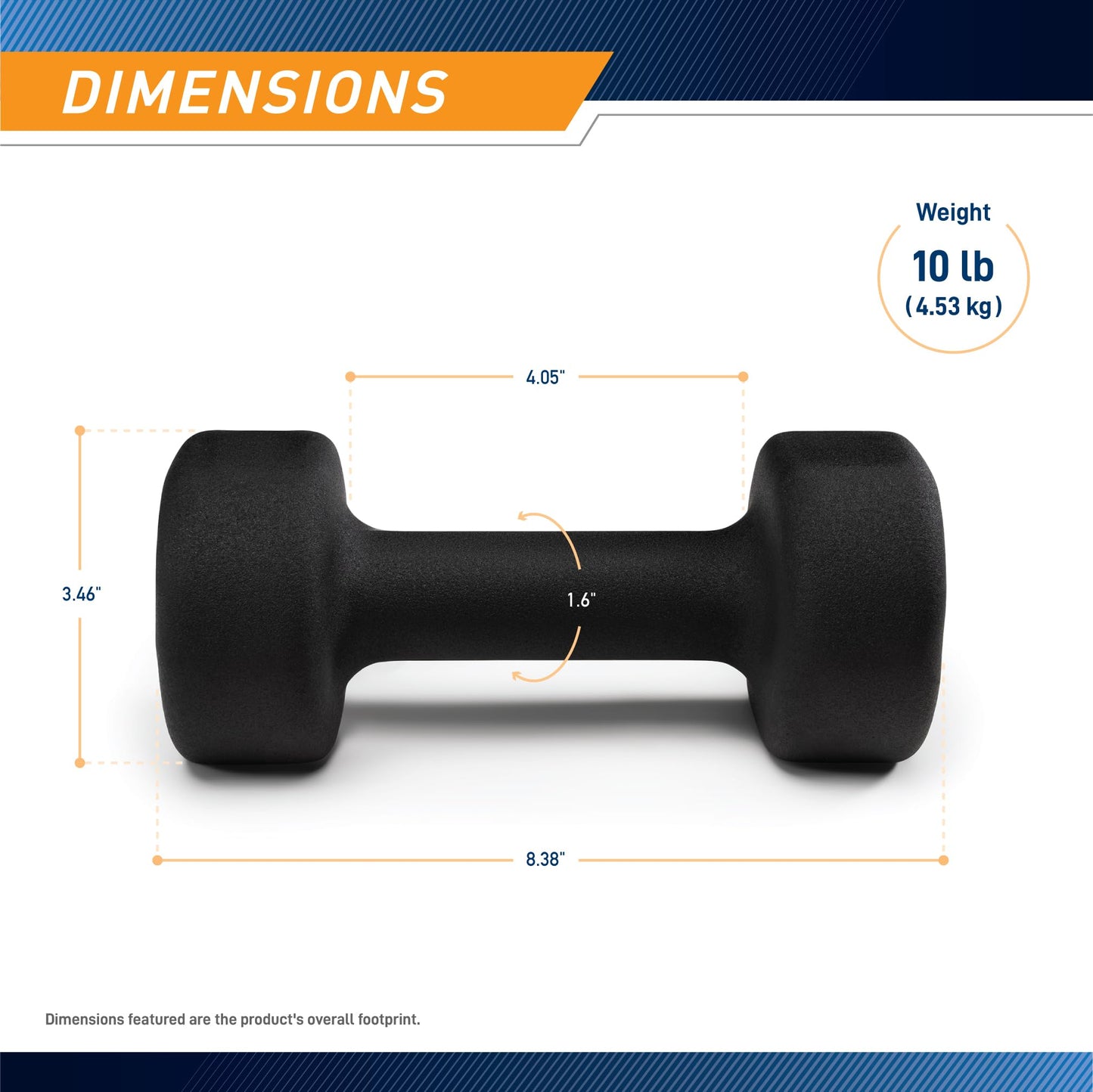Marcy Neoprene Dumbbell, Single Piece, 10-lb, Midnight Black