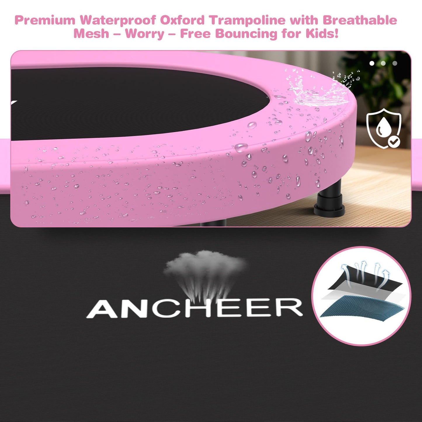 ANCHEER Mini Trampoline for Kids Indoor, Double Kids Trampoline with Adjustable Center Handlebar, 56"X36" Rebounder Trampoline Foldable, Max Load 220 LBS,Pink